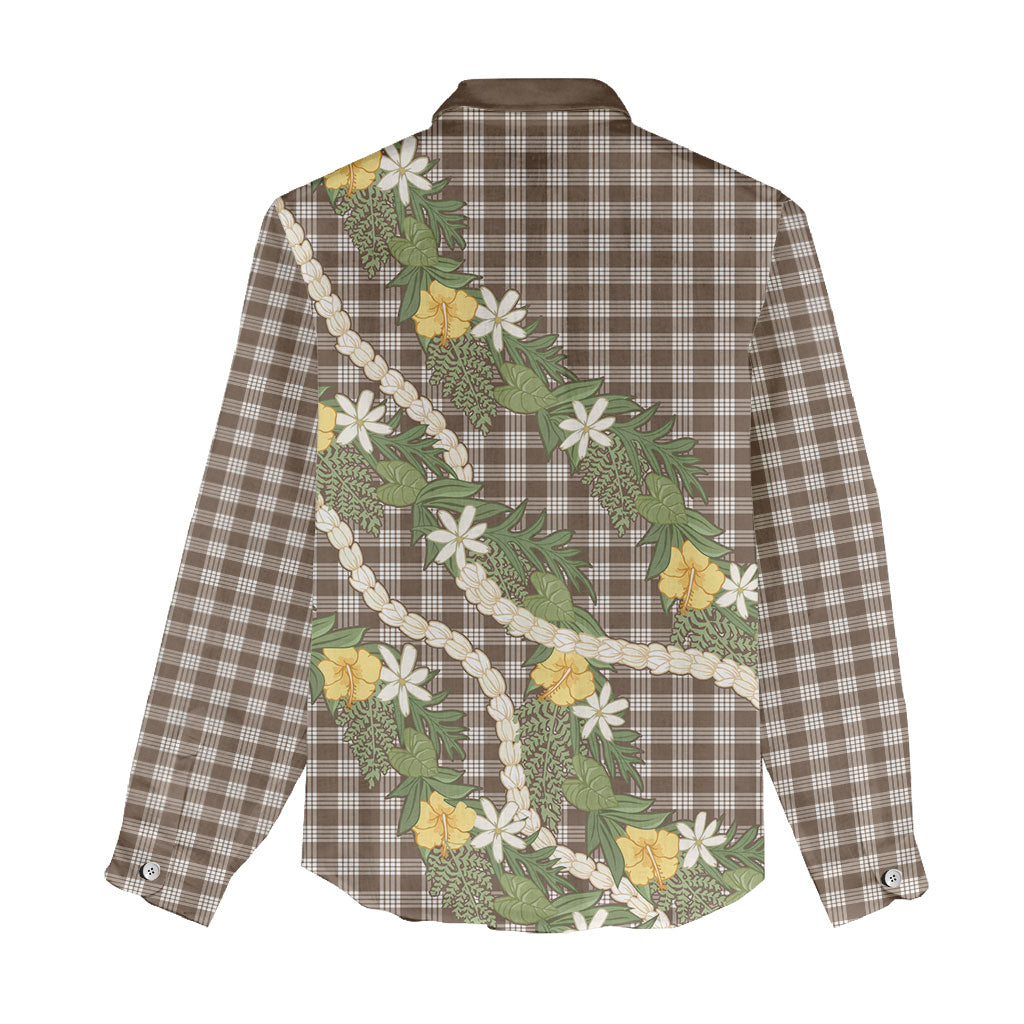 Aloha Puakenikeni Anthurium Pikake Lei Women Casual Shirt Chocolate Hawaiian Palaka Pattern