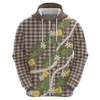 Aloha Puakenikeni Anthurium Pikake Lei Zip Hoodie Chocolate Hawaiian Palaka Pattern