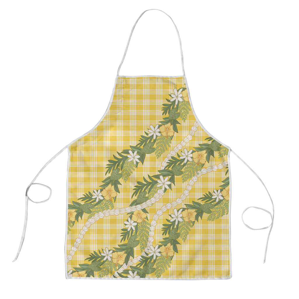 Aloha Puakenikeni Anthurium Pikake Lei Apron Gold Hawaiian Palaka Pattern