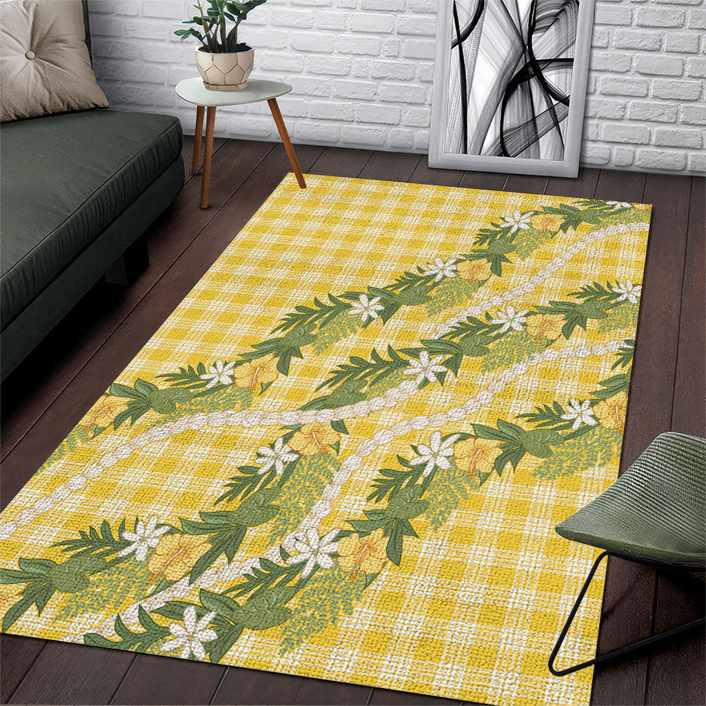 Aloha Puakenikeni Anthurium Pikake Lei Area Rug Gold Hawaiian Palaka Pattern LT9 Gold - Polynesian Pride