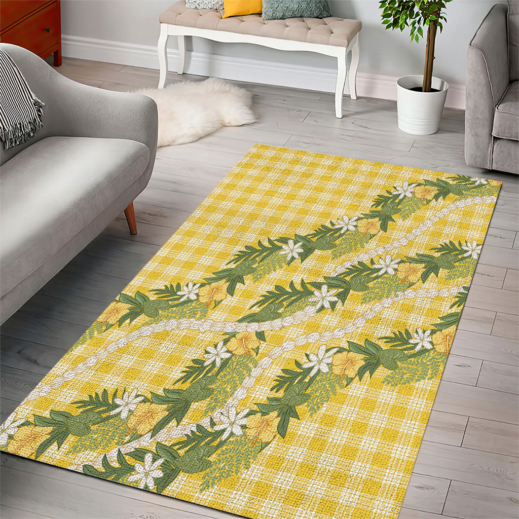 Aloha Puakenikeni Anthurium Pikake Lei Area Rug Gold Hawaiian Palaka Pattern LT9 - Polynesian Pride