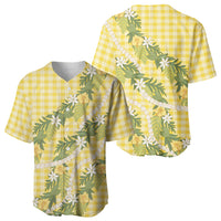 Aloha Puakenikeni Anthurium Pikake Lei Baseball Jersey Gold Hawaiian Palaka Pattern