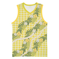 Aloha Puakenikeni Anthurium Pikake Lei Basketball Jersey Gold Hawaiian Palaka Pattern