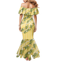 Aloha Puakenikeni Anthurium Pikake Lei Family Matching Mermaid Dress and Hawaiian Shirt Gold Hawaiian Palaka Pattern LT9 - Polynesian Pride