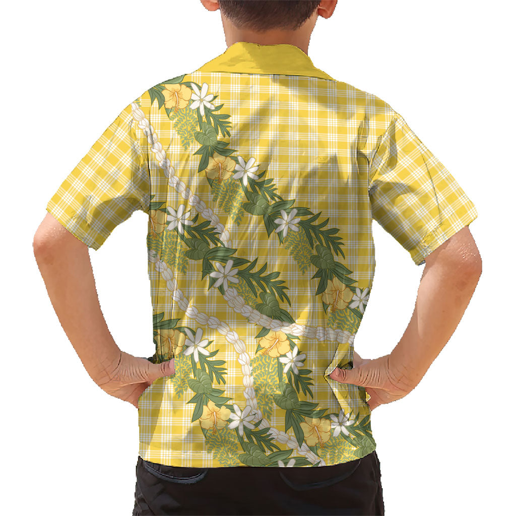 Aloha Puakenikeni Anthurium Pikake Lei Family Matching Short Sleeve Bodycon Dress and Hawaiian Shirt Gold Hawaiian Palaka Pattern LT9 - Polynesian Pride