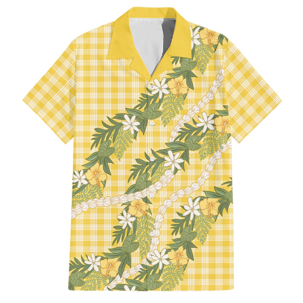 Aloha Puakenikeni Anthurium Pikake Lei Family Matching Short Sleeve Bodycon Dress and Hawaiian Shirt Gold Hawaiian Palaka Pattern LT9 Dad's Shirt - Short Sleeve Gold - Polynesian Pride