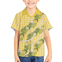Aloha Puakenikeni Anthurium Pikake Lei Family Matching Summer Maxi Dress and Hawaiian Shirt Gold Hawaiian Palaka Pattern LT9 Son's Shirt Gold - Polynesian Pride