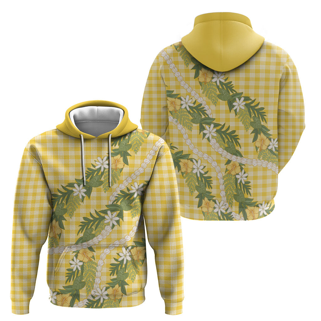 Aloha Puakenikeni Anthurium Pikake Lei Hoodie Gold Hawaiian Palaka Pattern
