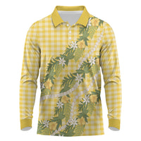 Aloha Puakenikeni Anthurium Pikake Lei Long Sleeve Polo Shirt Gold Hawaiian Palaka Pattern
