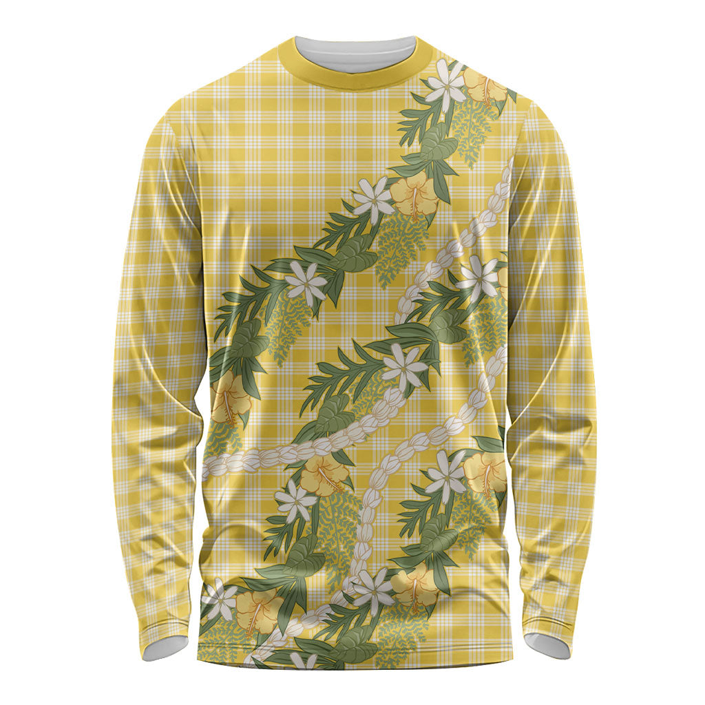 Aloha Puakenikeni Anthurium Pikake Lei Long Sleeve Shirt Gold Hawaiian Palaka Pattern LT9 Unisex Gold - Polynesian Pride