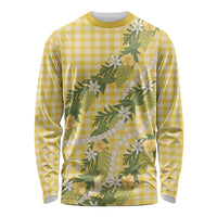 Aloha Puakenikeni Anthurium Pikake Lei Long Sleeve Shirt Gold Hawaiian Palaka Pattern LT9 Unisex Gold - Polynesian Pride