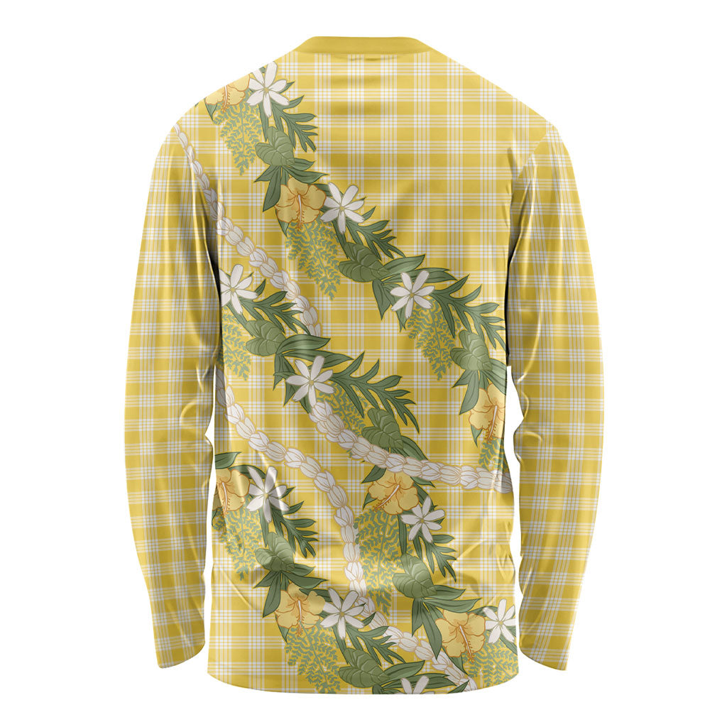 Aloha Puakenikeni Anthurium Pikake Lei Long Sleeve Shirt Gold Hawaiian Palaka Pattern LT9 - Polynesian Pride