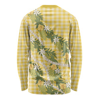 Aloha Puakenikeni Anthurium Pikake Lei Long Sleeve Shirt Gold Hawaiian Palaka Pattern LT9 - Polynesian Pride