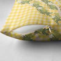 Aloha Puakenikeni Anthurium Pikake Lei Pillow Cover Gold Hawaiian Palaka Pattern
