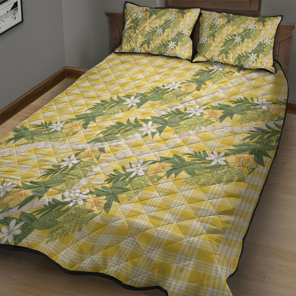 Aloha Puakenikeni Anthurium Pikake Lei Quilt Bed Set Gold Hawaiian Palaka Pattern