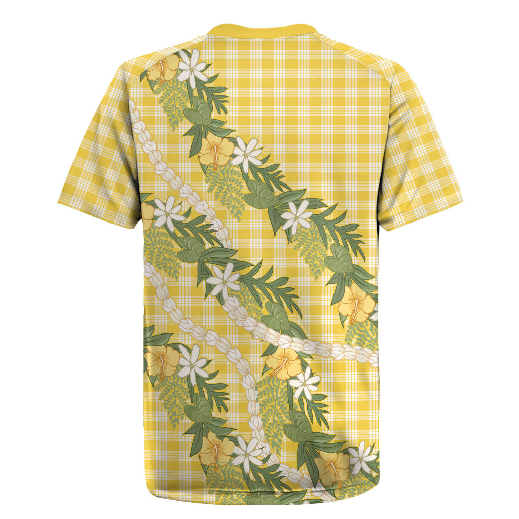 Aloha Puakenikeni Anthurium Pikake Lei Rugby Jersey Gold Hawaiian Palaka Pattern