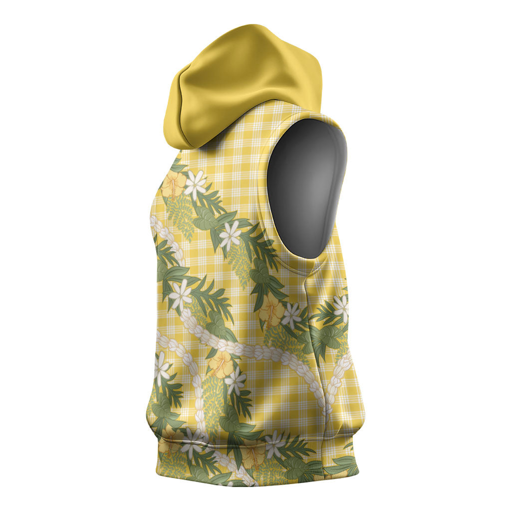 Aloha Puakenikeni Anthurium Pikake Lei Sleeveless Hoodie Gold Hawaiian Palaka Pattern
