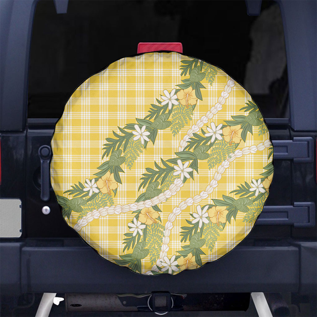 Aloha Puakenikeni Anthurium Pikake Lei Spare Tire Cover Gold Hawaiian Palaka Pattern