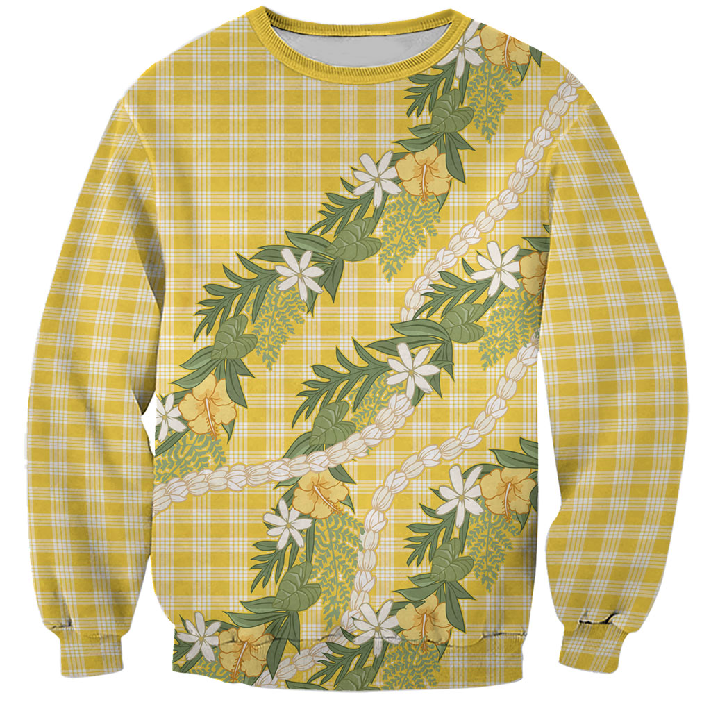 Aloha Puakenikeni Anthurium Pikake Lei Sweatshirt Gold Hawaiian Palaka Pattern
