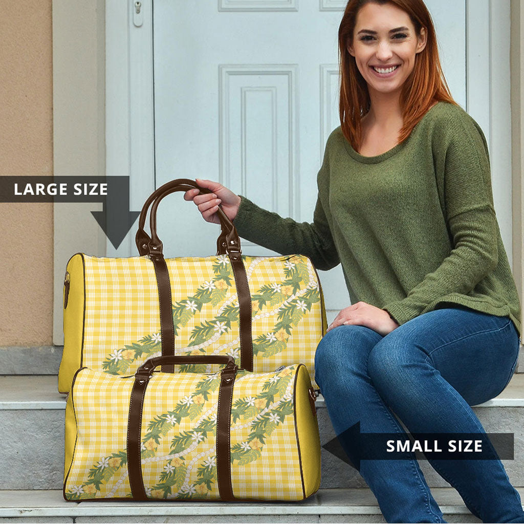 Aloha Puakenikeni Anthurium Pikake Lei Travel Bag Gold Hawaiian Palaka Pattern