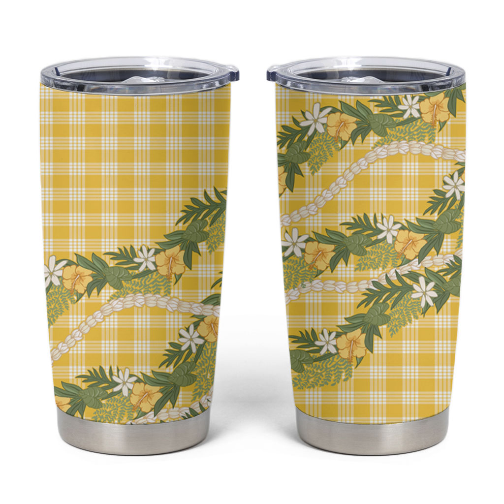 Aloha Puakenikeni Anthurium Pikake Lei Tumbler Cup Gold Hawaiian Palaka Pattern LT9 Gold - Polynesian Pride