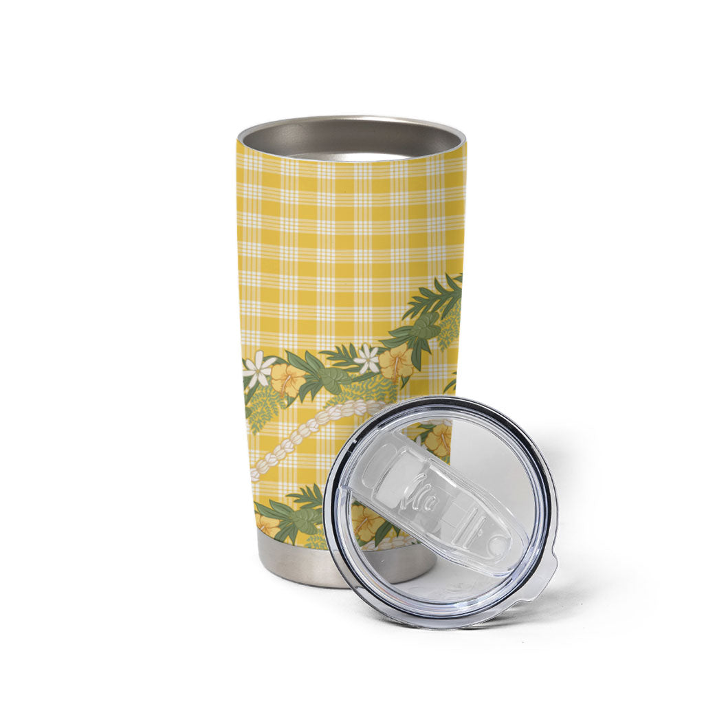 Aloha Puakenikeni Anthurium Pikake Lei Tumbler Cup Gold Hawaiian Palaka Pattern LT9 - Polynesian Pride