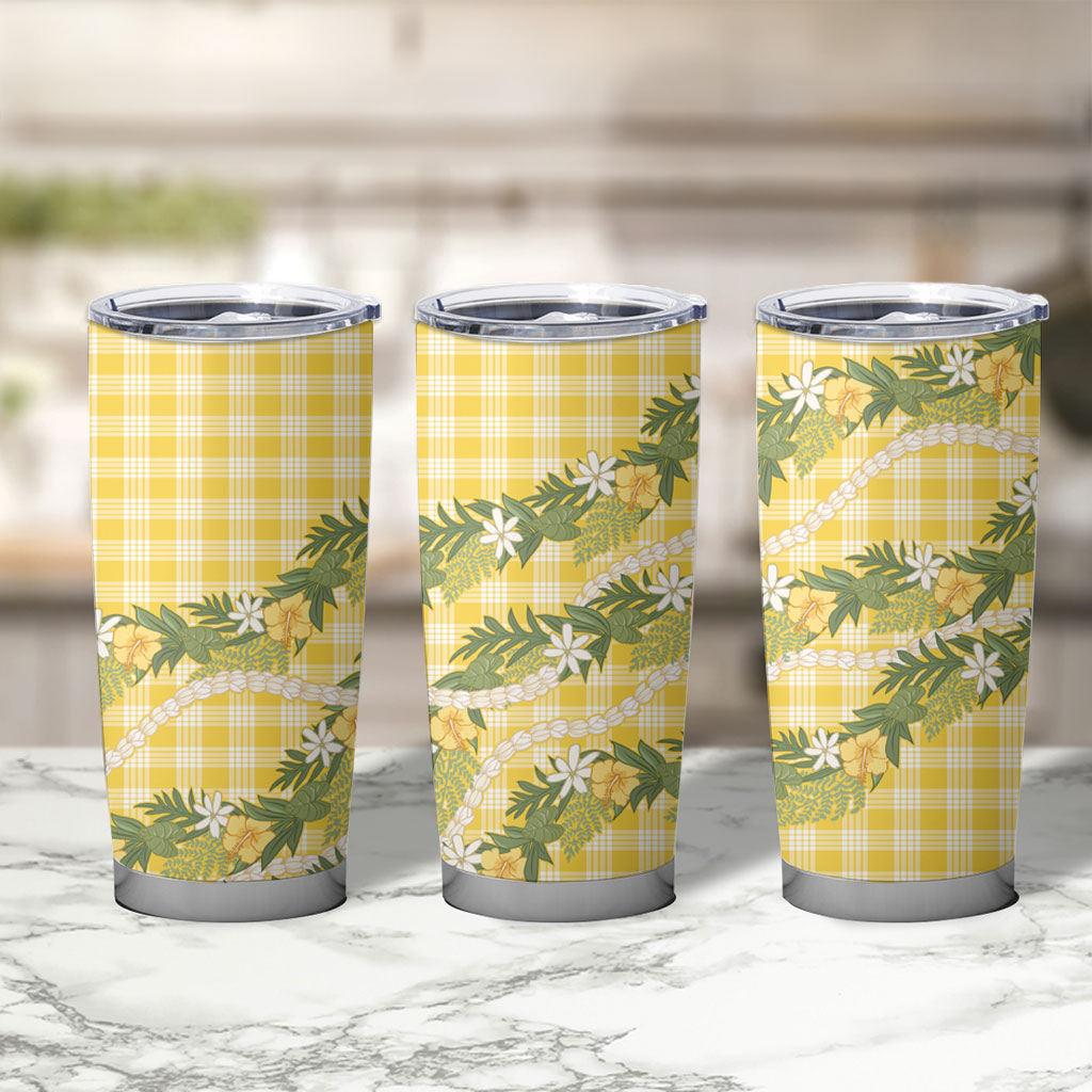 Aloha Puakenikeni Anthurium Pikake Lei Tumbler Cup Gold Hawaiian Palaka Pattern LT9 - Polynesian Pride