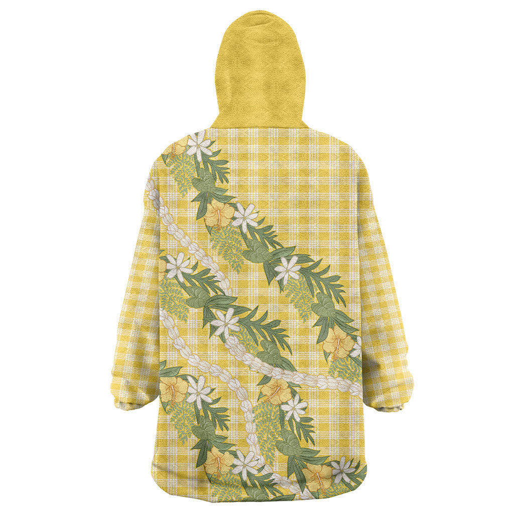 Aloha Puakenikeni Anthurium Pikake Lei Wearable Blanket Hoodie Gold Hawaiian Palaka Pattern