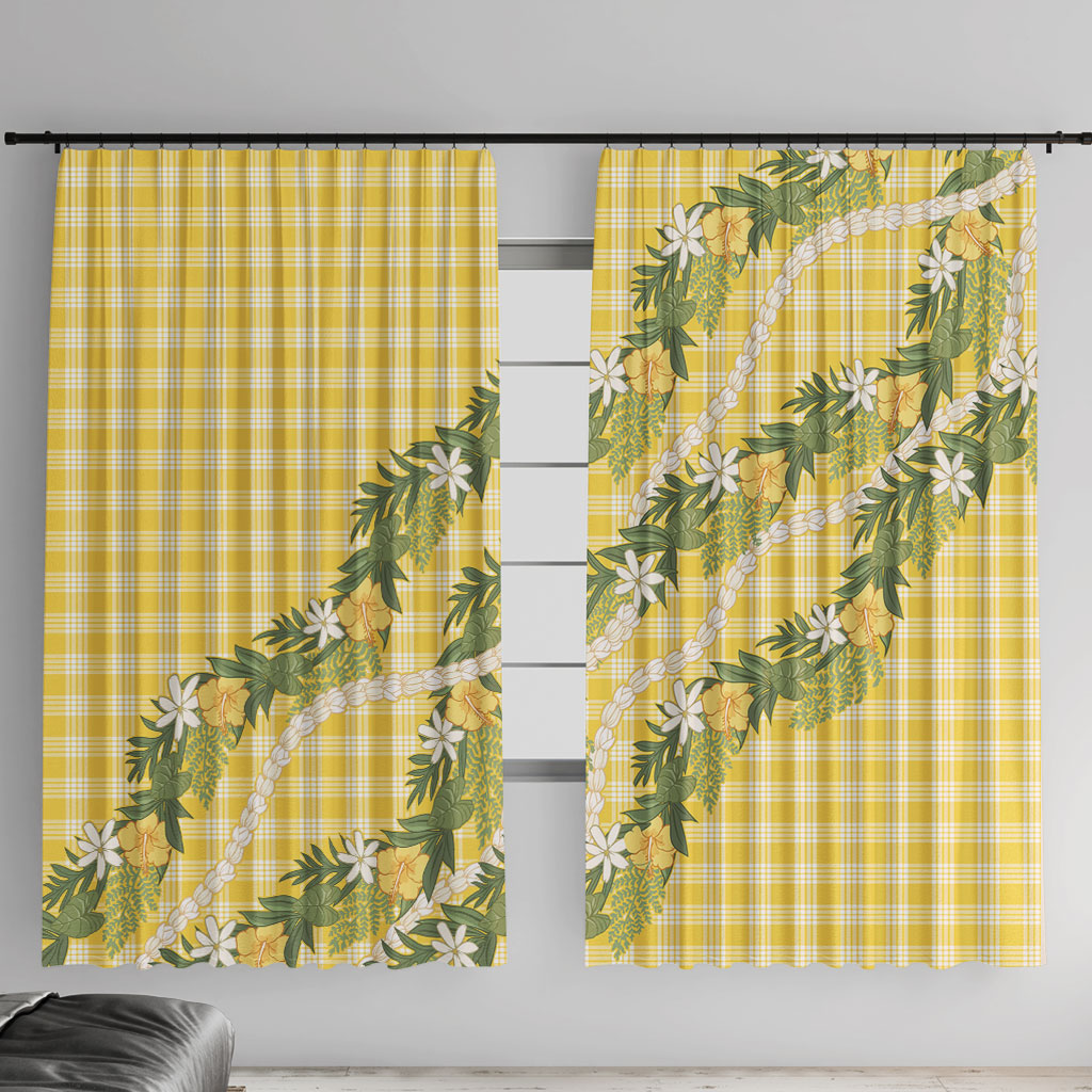 Aloha Puakenikeni Anthurium Pikake Lei Window Curtain Gold Hawaiian Palaka Pattern