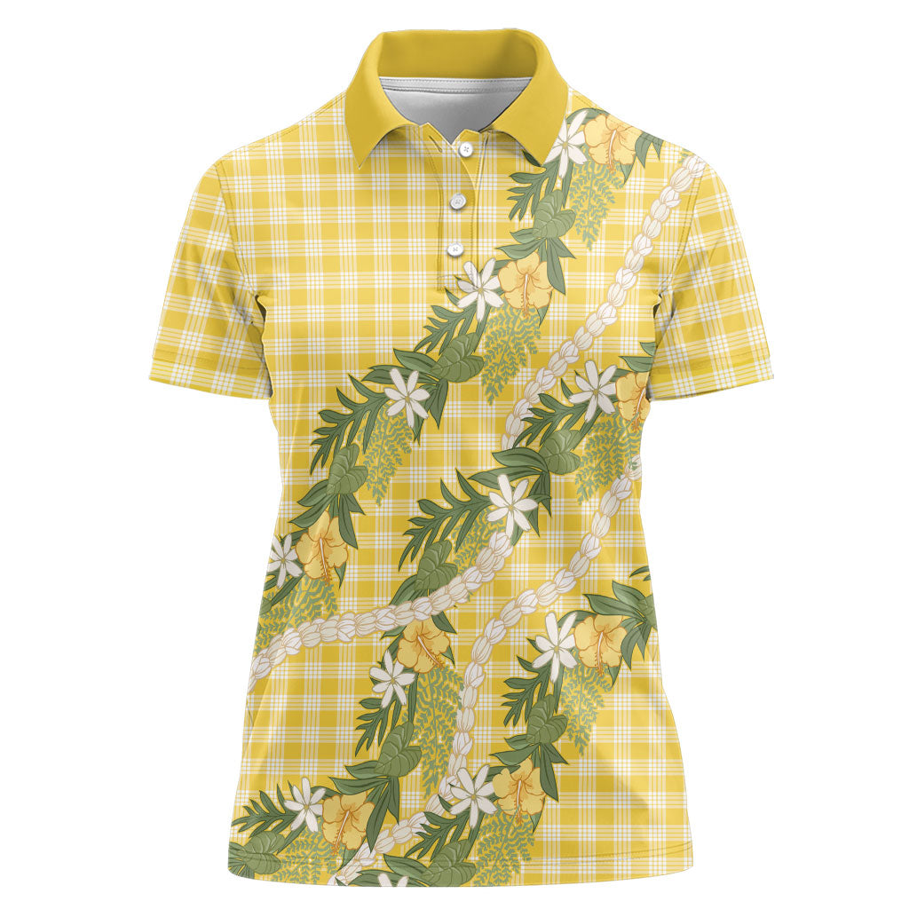 Aloha Puakenikeni Anthurium Pikake Lei Women Polo Shirt Gold Hawaiian Palaka Pattern LT9 Female Gold - Polynesian Pride