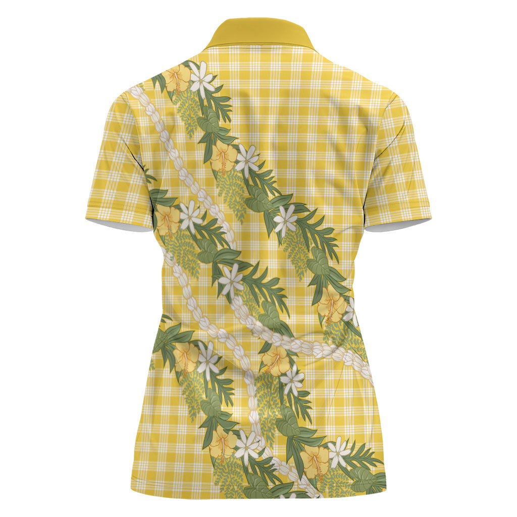 Aloha Puakenikeni Anthurium Pikake Lei Women Polo Shirt Gold Hawaiian Palaka Pattern LT9 - Polynesian Pride