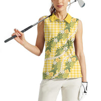 Aloha Puakenikeni Anthurium Pikake Lei Women Sleeveless Polo Shirt Gold Hawaiian Palaka Pattern LT9 - Polynesian Pride