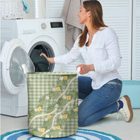 Aloha Puakenikeni Anthurium Pikake Lei Laundry Basket Green Hawaiian Palaka Pattern