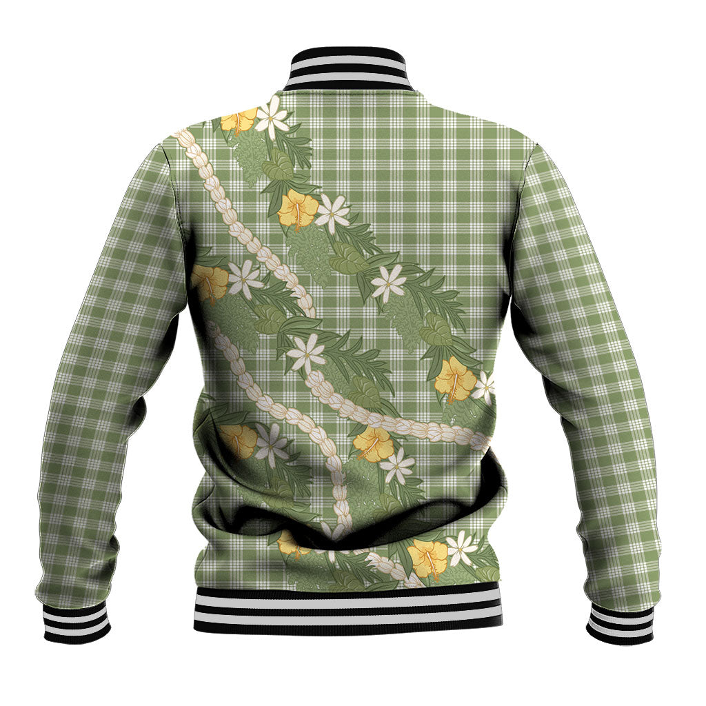 Aloha Puakenikeni Anthurium Pikake Lei Baseball Jacket Green Hawaiian Palaka Pattern