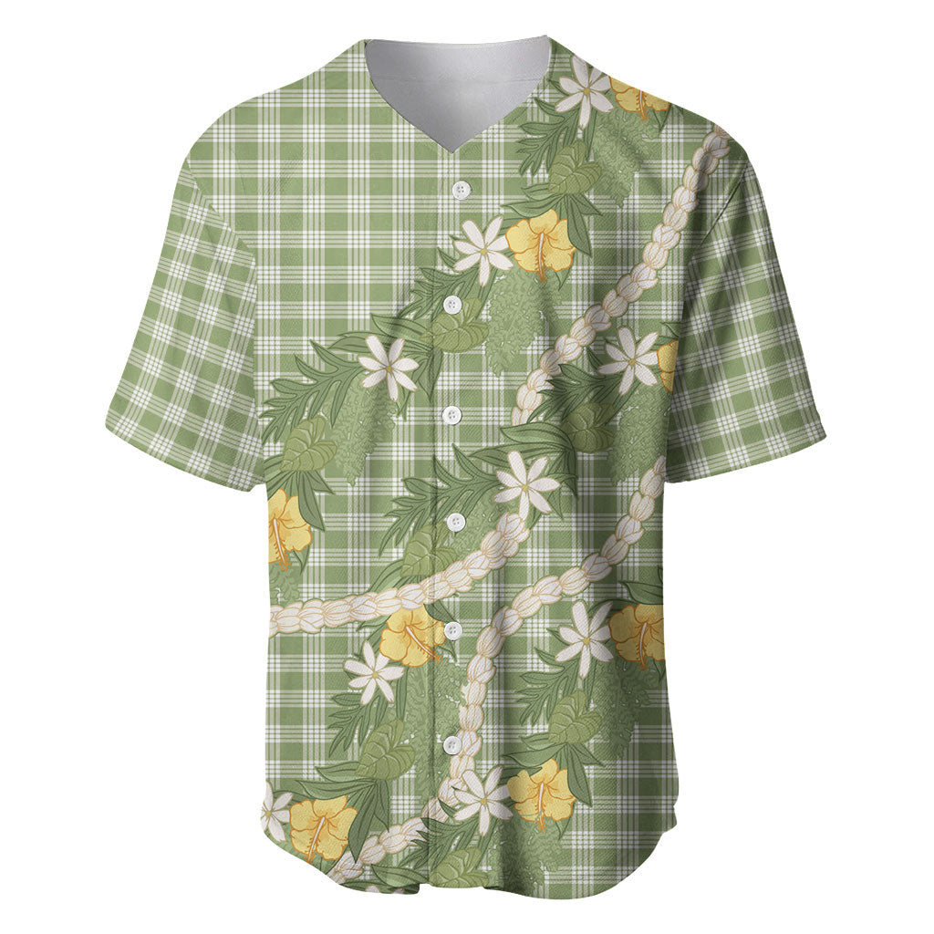 Aloha Puakenikeni Anthurium Pikake Lei Baseball Jersey Green Hawaiian Palaka Pattern