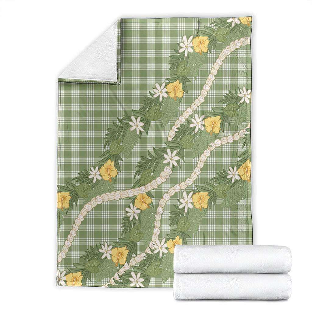 Aloha Puakenikeni Anthurium Pikake Lei Blanket Green Hawaiian Palaka Pattern