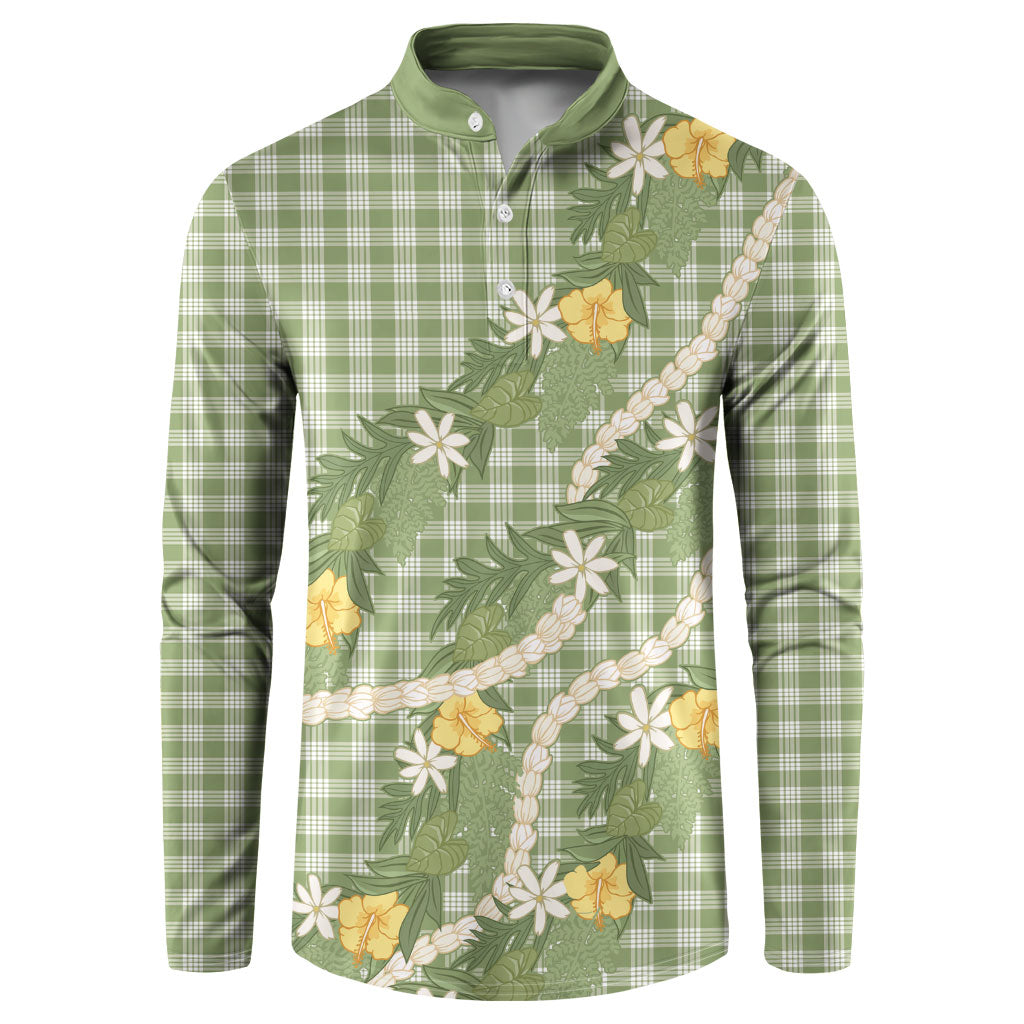 Aloha Puakenikeni Anthurium Pikake Lei Button Sweatshirt Green Hawaiian Palaka Pattern