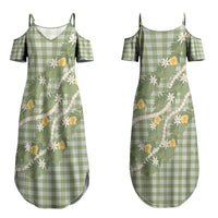 Aloha Puakenikeni Anthurium Pikake Lei Couples Matching Summer Maxi Dress and Hawaiian Shirt Green Hawaiian Palaka Pattern LT9 - Polynesian Pride