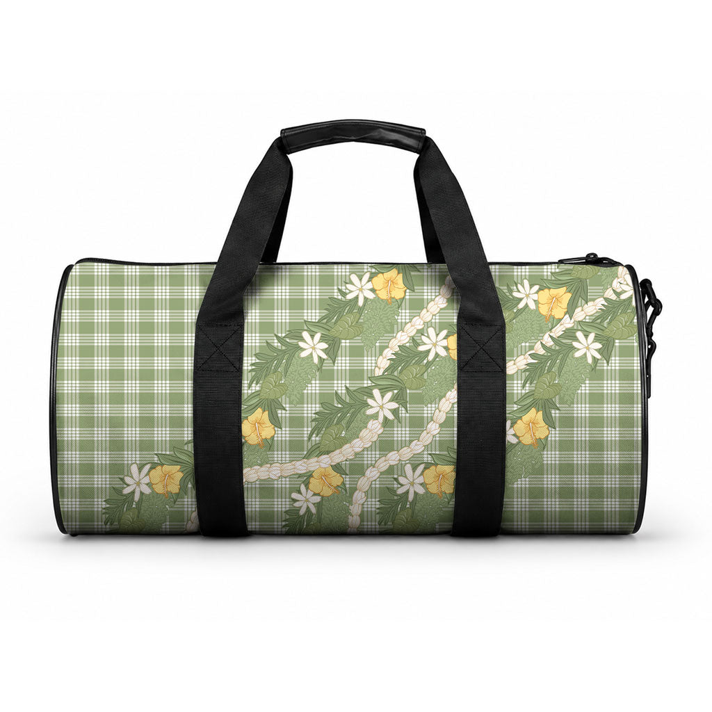Aloha Puakenikeni Anthurium Pikake Lei Duffle Bag Green Hawaiian Palaka Pattern LT9 One size Green - Polynesian Pride