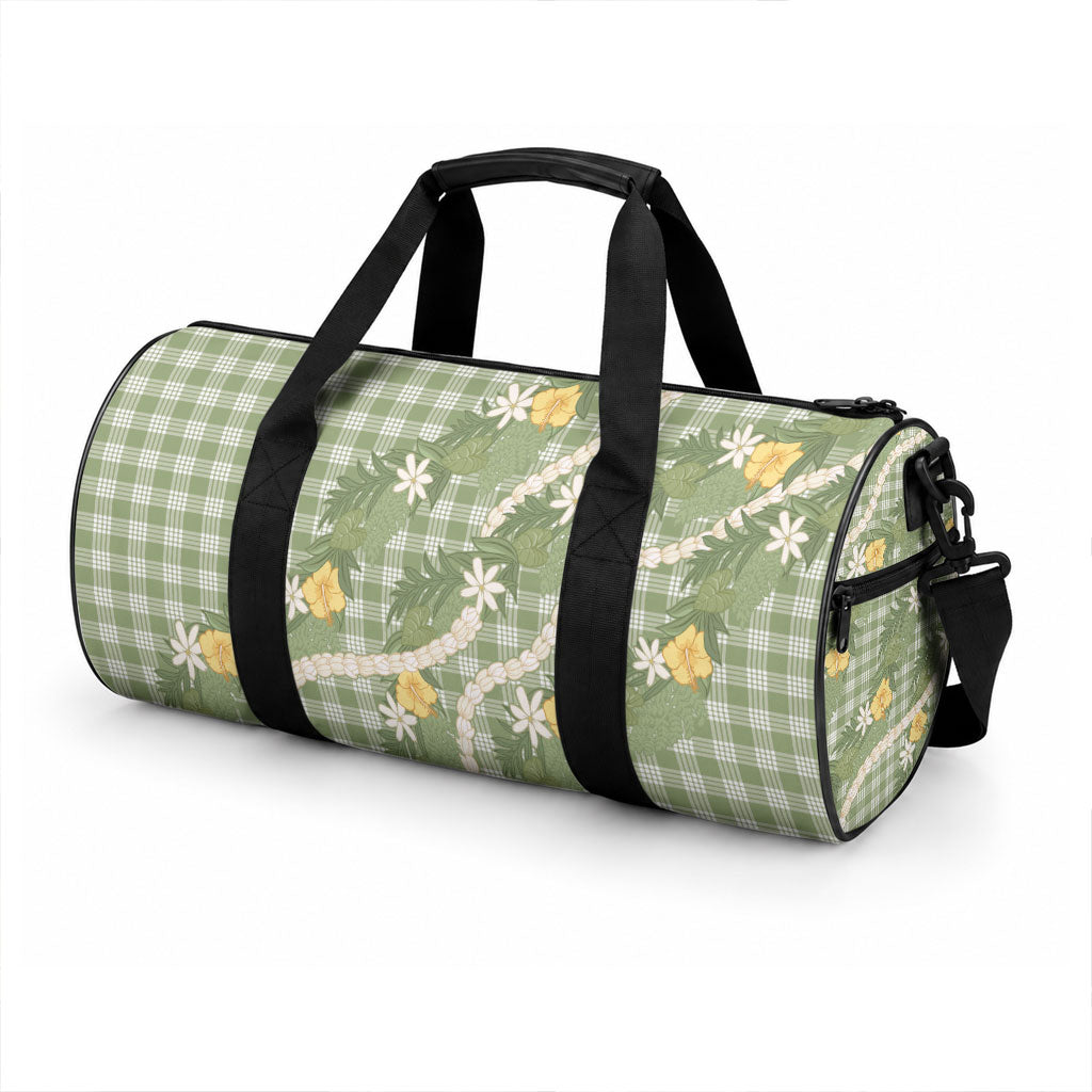 Aloha Puakenikeni Anthurium Pikake Lei Duffle Bag Green Hawaiian Palaka Pattern LT9 - Polynesian Pride