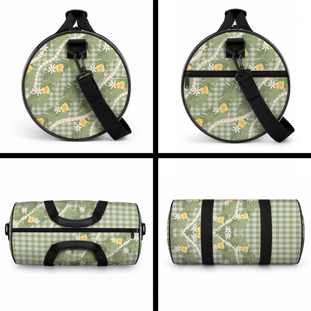 Aloha Puakenikeni Anthurium Pikake Lei Duffle Bag Green Hawaiian Palaka Pattern LT9 - Polynesian Pride