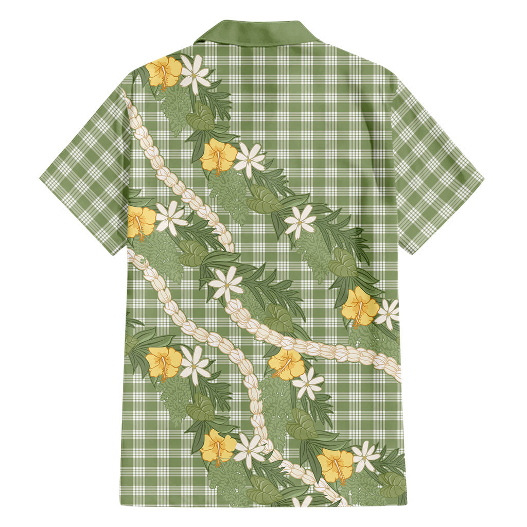 Aloha Puakenikeni Anthurium Pikake Lei Family Matching Mermaid Dress and Hawaiian Shirt Green Hawaiian Palaka Pattern LT9 - Polynesian Pride