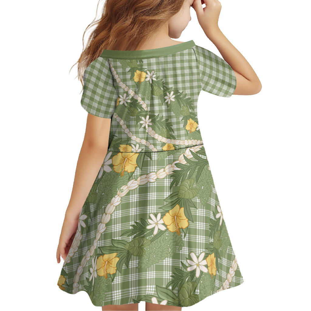 Aloha Puakenikeni Anthurium Pikake Lei Family Matching Off The Shoulder Long Sleeve Dress and Hawaiian Shirt Green Hawaiian Palaka Pattern LT9 - Polynesian Pride