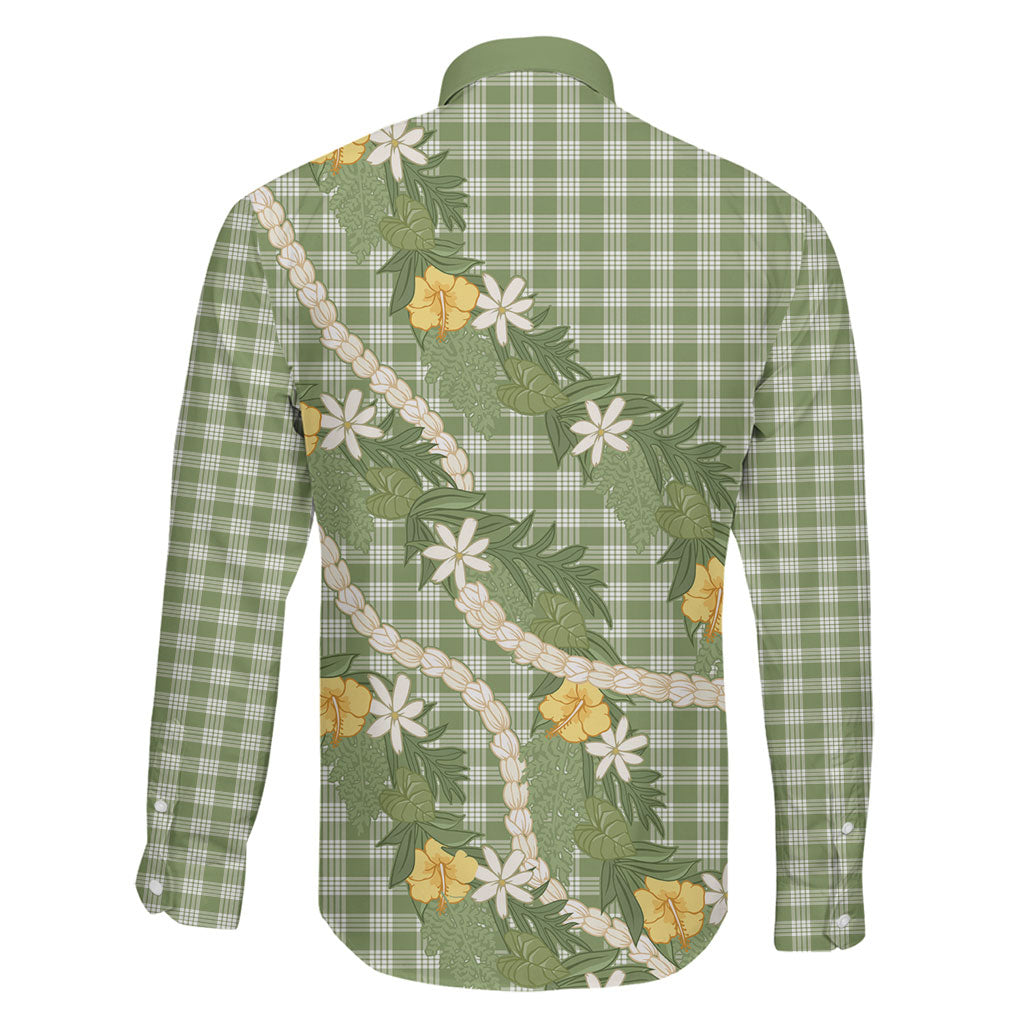 Aloha Puakenikeni Anthurium Pikake Lei Family Matching Off Shoulder Maxi Dress and Hawaiian Shirt Green Hawaiian Palaka Pattern LT9 - Polynesian Pride