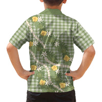 Aloha Puakenikeni Anthurium Pikake Lei Family Matching Short Sleeve Bodycon Dress and Hawaiian Shirt Green Hawaiian Palaka Pattern LT9 - Polynesian Pride
