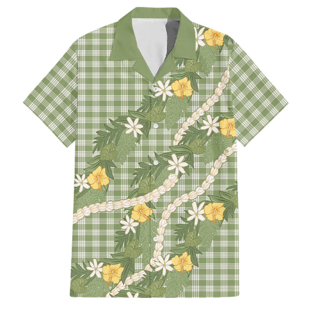 Aloha Puakenikeni Anthurium Pikake Lei Family Matching Summer Maxi Dress and Hawaiian Shirt Green Hawaiian Palaka Pattern LT9 Dad's Shirt - Short Sleeve Green - Polynesian Pride