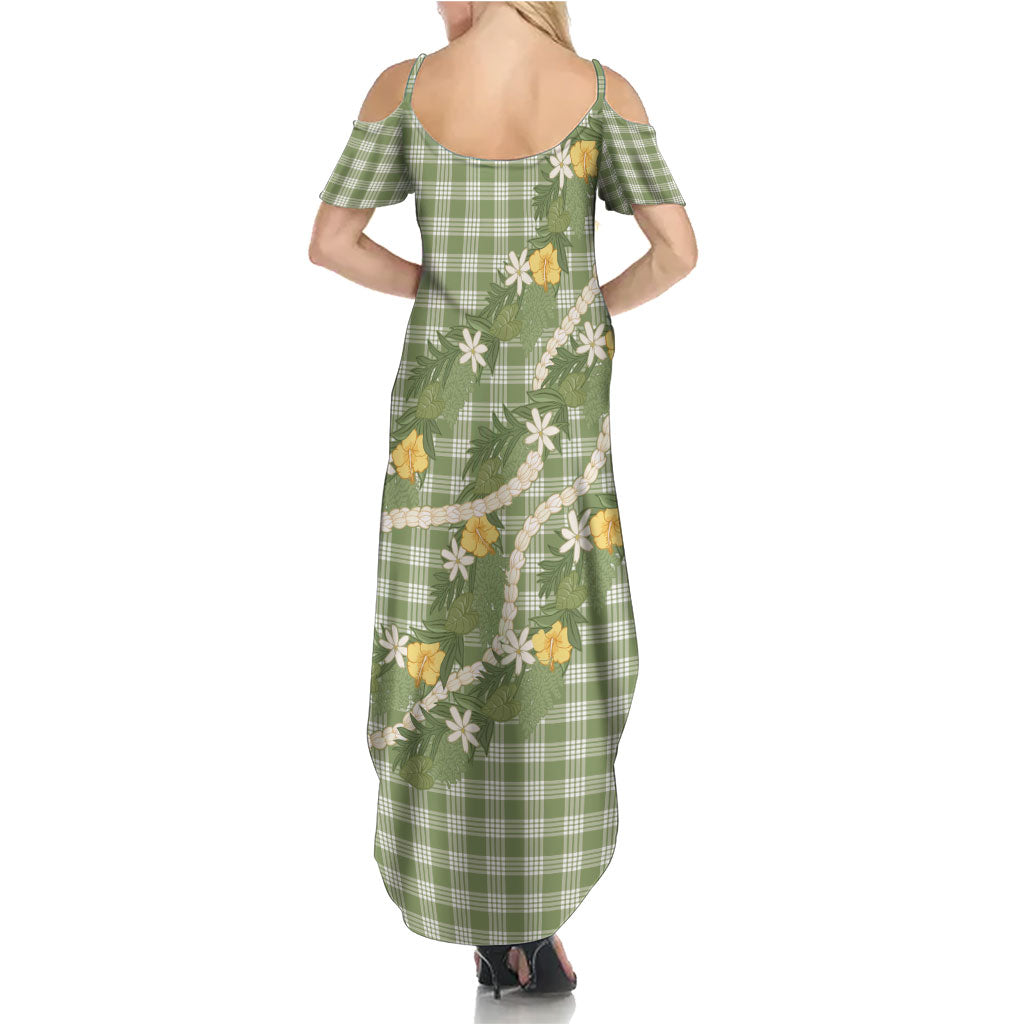 Aloha Puakenikeni Anthurium Pikake Lei Family Matching Summer Maxi Dress and Hawaiian Shirt Green Hawaiian Palaka Pattern LT9 - Polynesian Pride