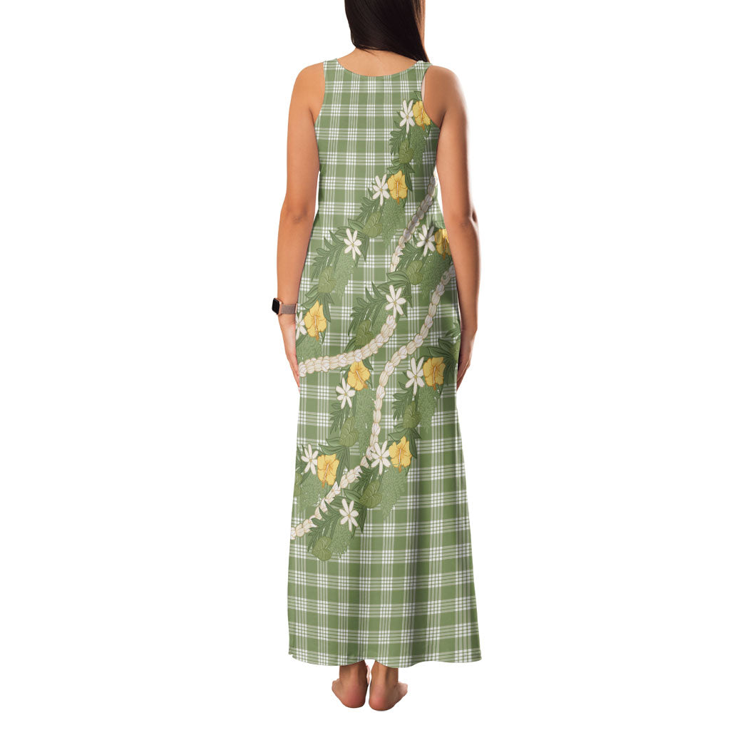 Aloha Puakenikeni Anthurium Pikake Lei Family Matching Tank Maxi Dress and Hawaiian Shirt Green Hawaiian Palaka Pattern LT9 - Polynesian Pride