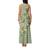 Aloha Puakenikeni Anthurium Pikake Lei Family Matching Tank Maxi Dress and Hawaiian Shirt Green Hawaiian Palaka Pattern LT9 - Polynesian Pride