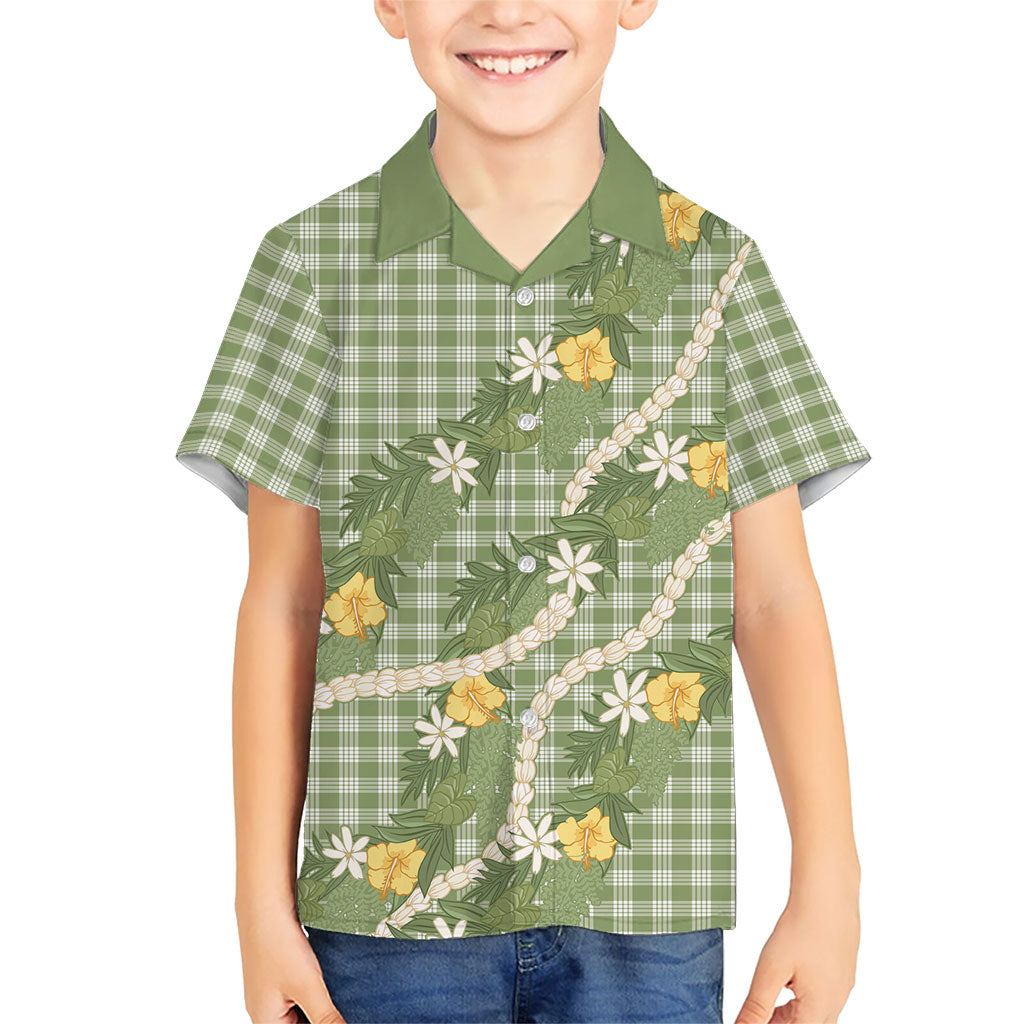 Aloha Puakenikeni Anthurium Pikake Lei Family Matching Tank Maxi Dress and Hawaiian Shirt Green Hawaiian Palaka Pattern LT9 Son's Shirt Green - Polynesian Pride